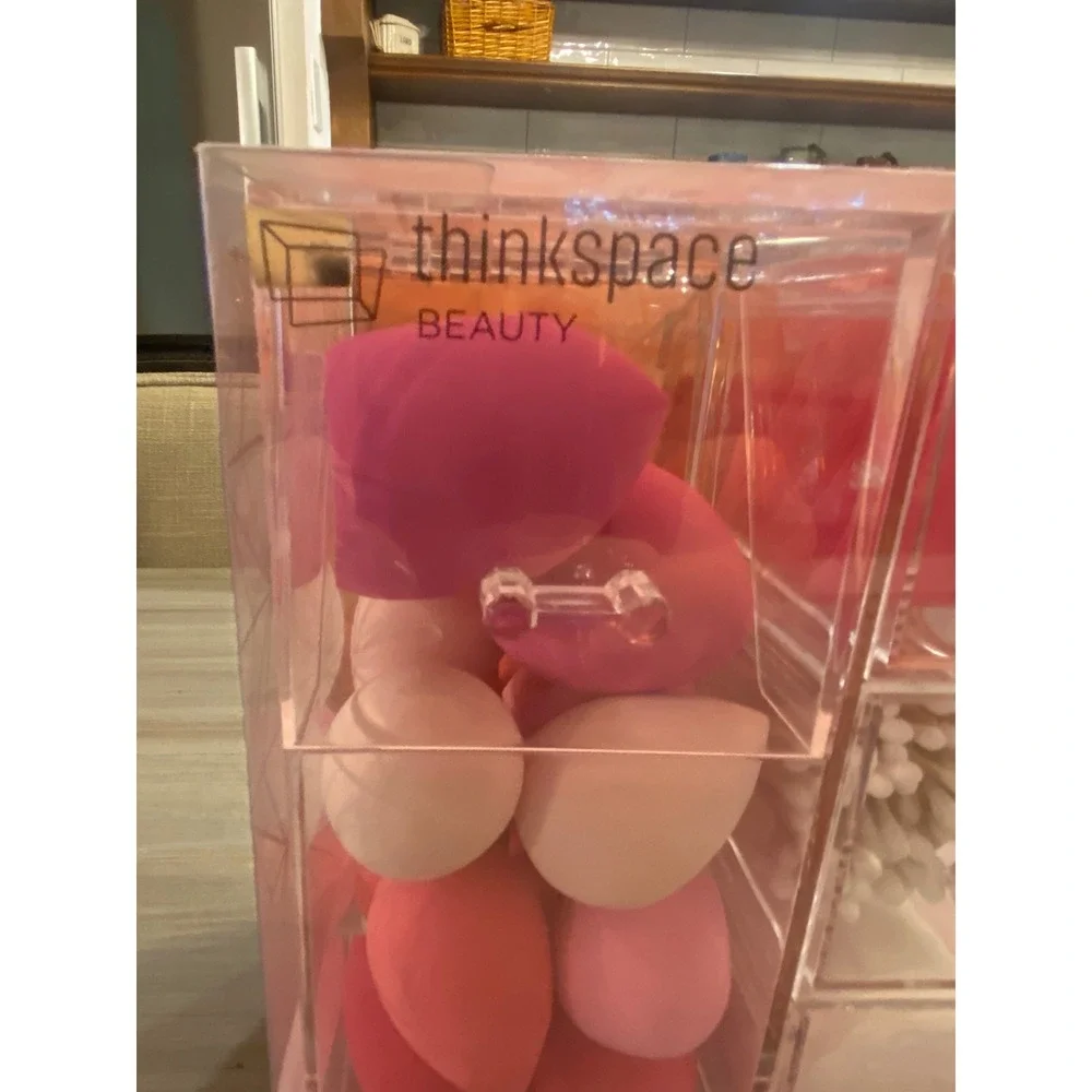 Thinkspace Beauty 150pc Organizer Set Pink Marble Clear Acrylic 3-Drawer Sponges